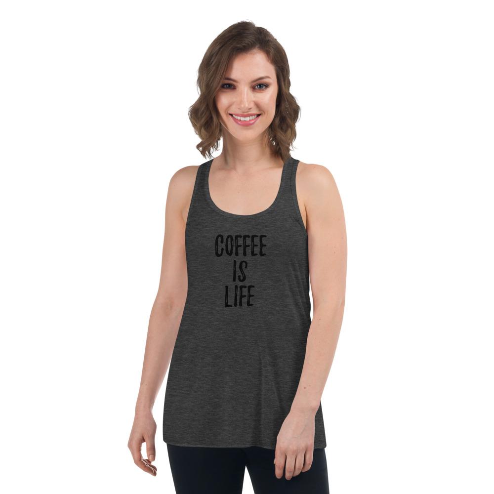 Coffee is Life - Women's Flowy Racerback Tank - Dark Grey Heather - The Sai Life